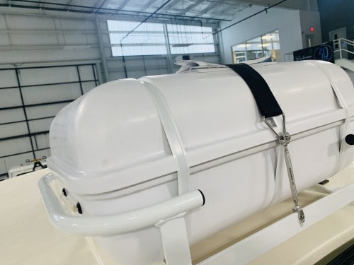 emergency 6pax liferaft mounted on hardtop